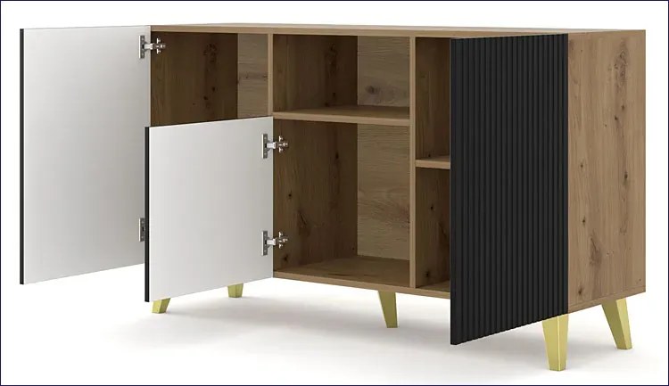 Komoda z lamelami dąb artisan + czarny L6-S70