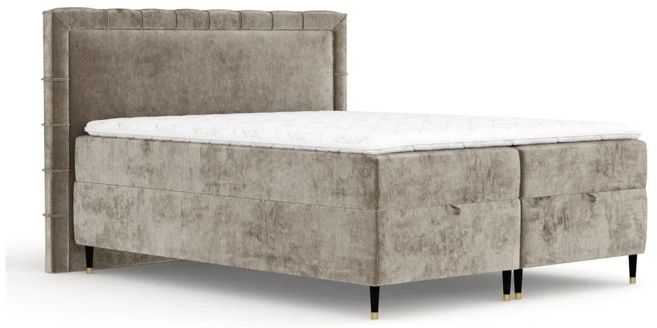 Beżowe łóżko boxspring ze schowkiem 160x200 cm Voyage – Maison de Rêve