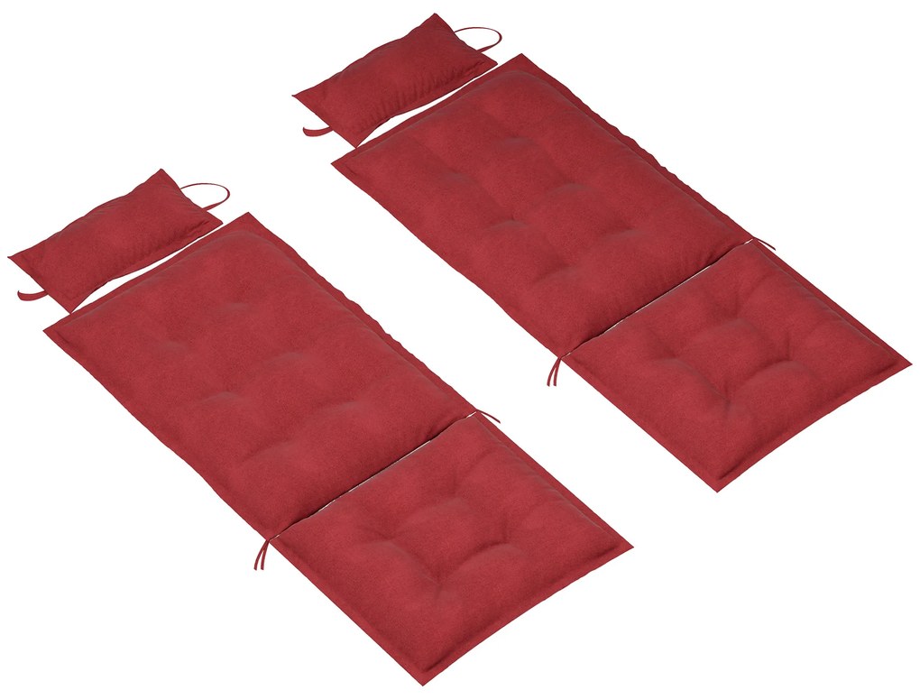 Outsunny Zestaw 2 odpornych na wodę poduszek na leżak ogrodowy 50x116x5 cm, Bordowy
