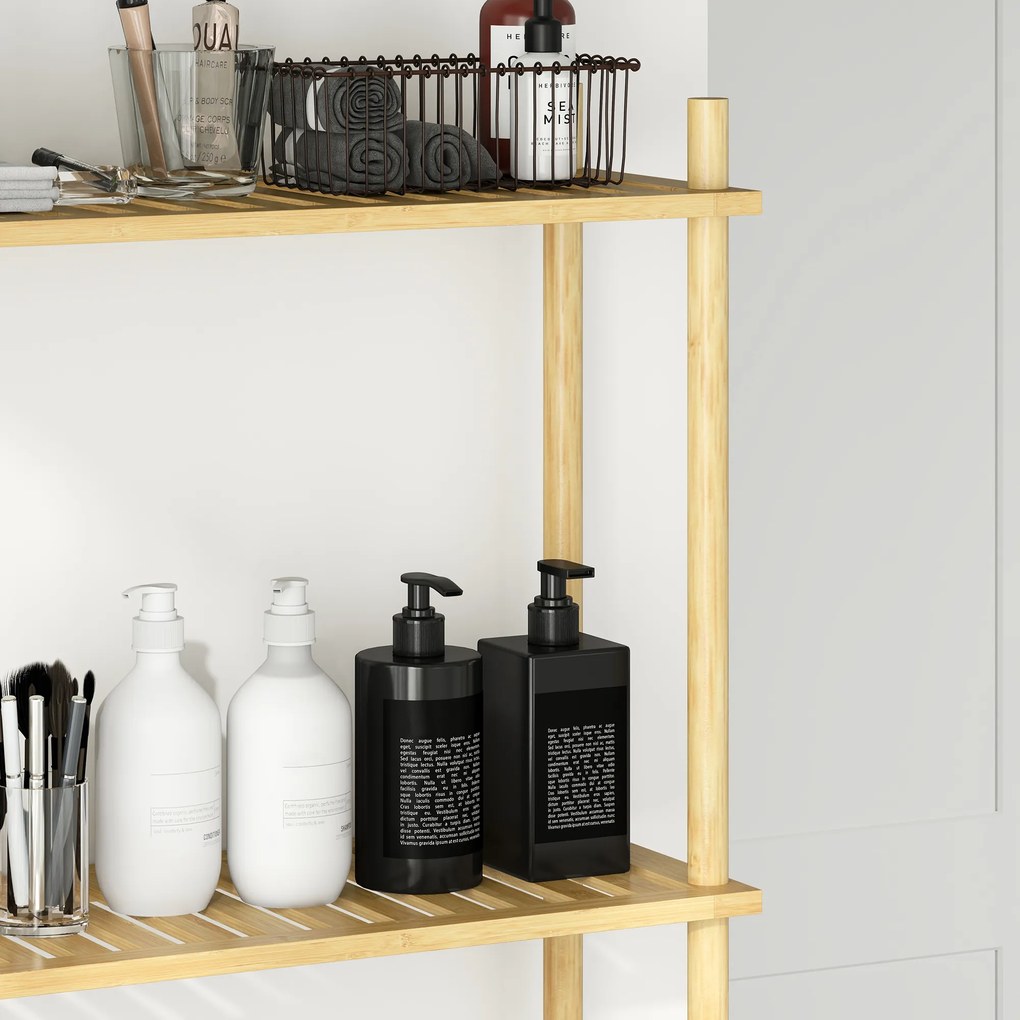 HOMCOM Półka na Toaletę 3 Poziomy, Osadzająca Miejsce, Naturalne Drewno 69 x 25,5 x 181 cm