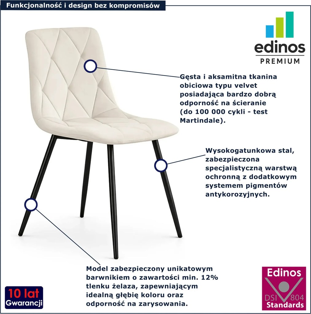 Zestaw 6 kremowych krzeseł tapicerowanych welurem F6-F58