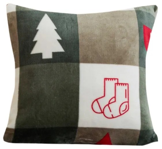 Mikropluszowa poszewka na poduszkę CHRISTMAS SOCKS 45x45 cm, zielony
