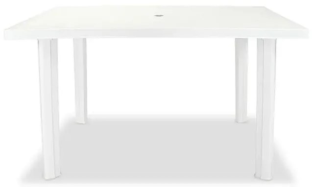 Biały prostokątny stół ogrodowy z otworem na parasol M5-A31