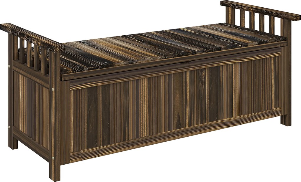 Outsunny 2-osobowa Ławka Ogrodowa, Drewniana, Odporna na Pogodę, z Miejscem do Przechowywania i Podłokietnikami 128,5 x 56 x 53,5cm, Kolor Węglowy