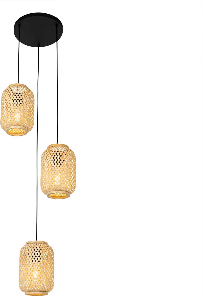 Orientalna lampa wisząca bambusowa 3-światłowa - Yvonne