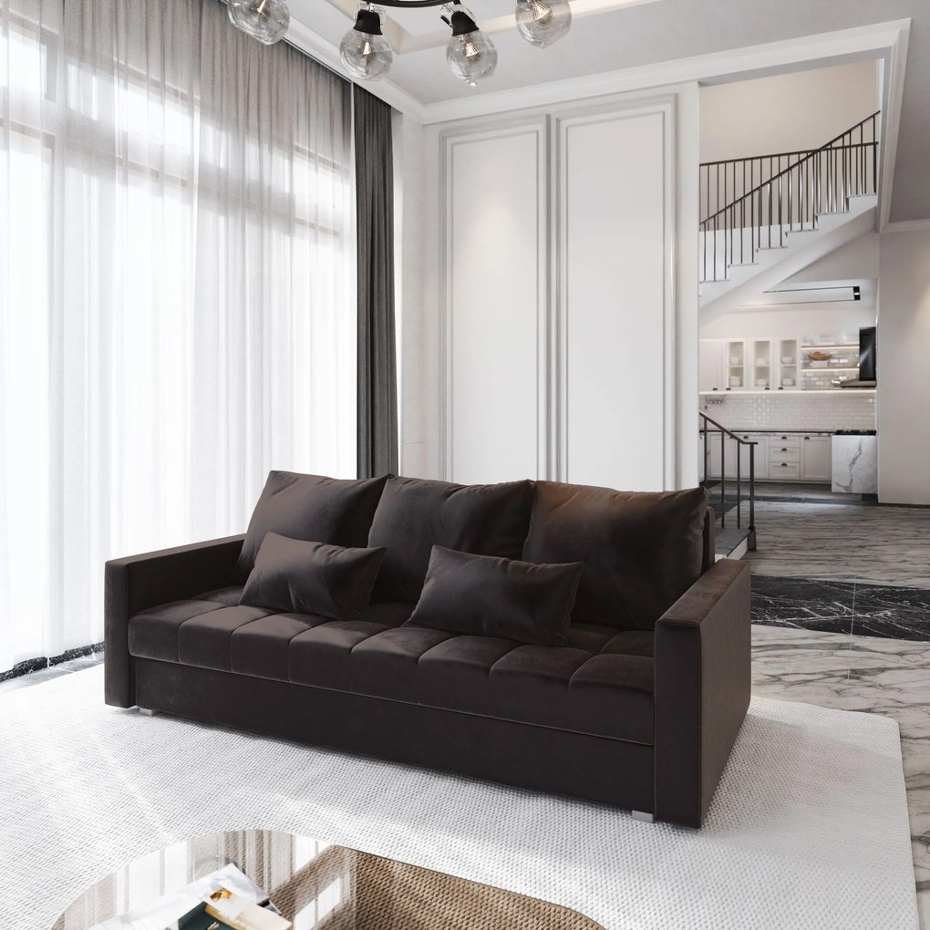 Masseno Sofa SIRO z funkcją spania i pojemnikiem na pościel, Rozkładana sofa - Brązowy, KRONOS 06
