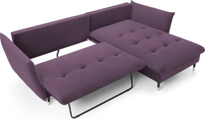 Narożnik GLAM Prawostronny z funkcją spania, zestaw z poduszkami wolnostojący tkanina RIVIERA 69 Fioletowy DOMO HOME