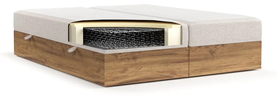 Jasnobrązowo-naturalne łóżko boxspring ze schowkiem 140x200 cm Faro – Maison de Rêve