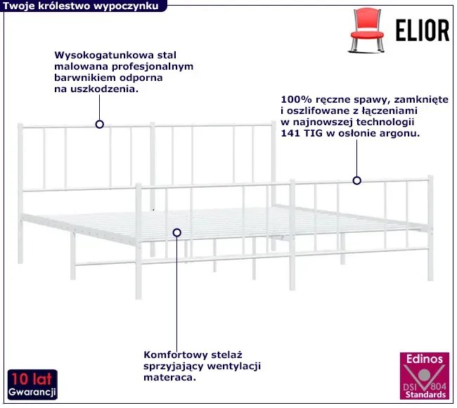 Białe metalowe duże łóżko małżeńskie 200x200 cm - Privex