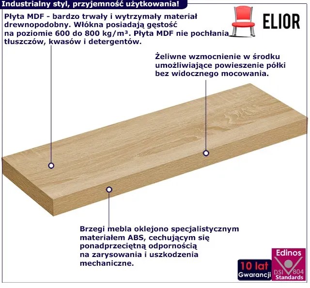 Minimalistyczna półka ścienna dąb sonoma - Martes