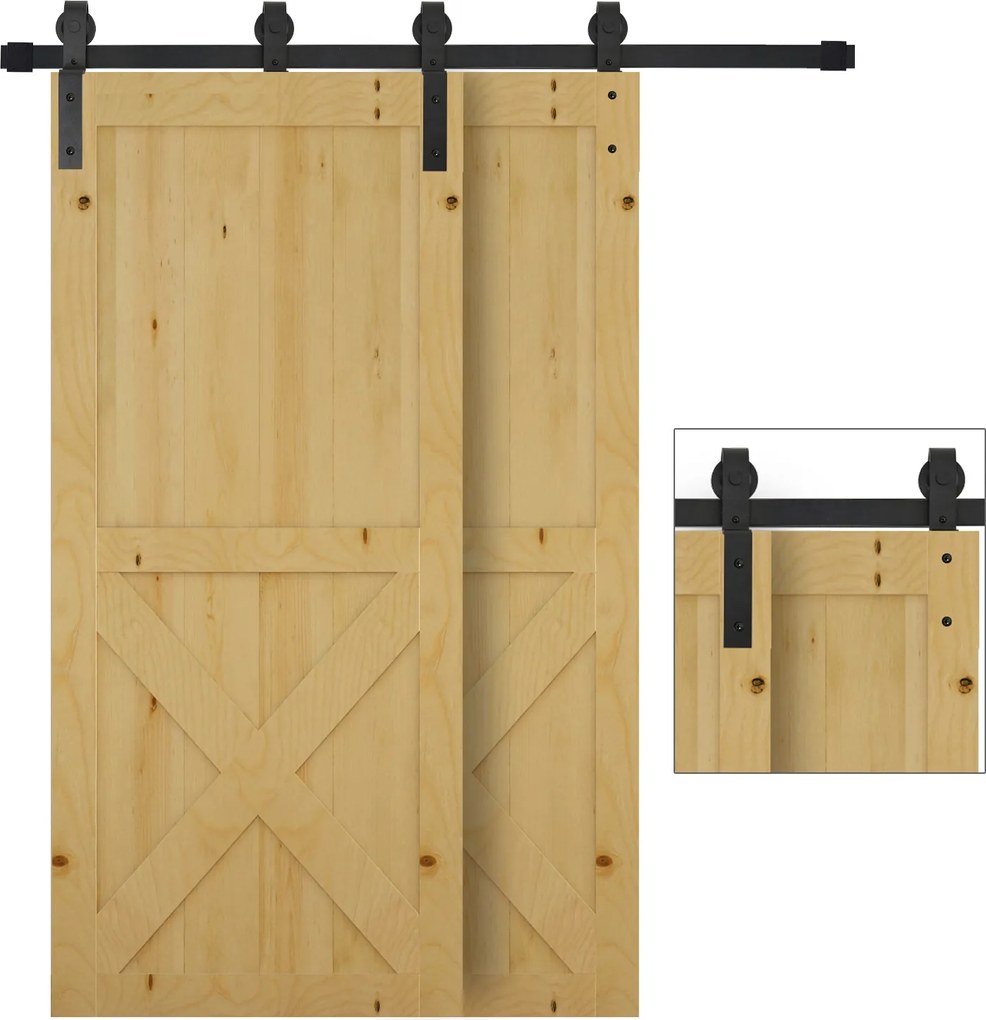HOMCOM Zestaw do Drzwi Przesuwnych Prowadnica Okucia Czarne Drewniane Drzwi 9 Akcesoriów | Aosom PL