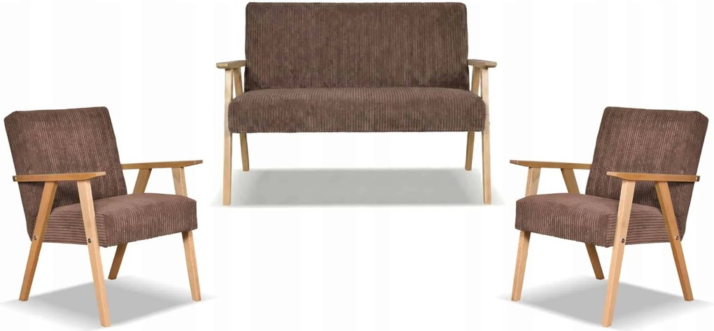 Zestaw mebli PRL retro SOLER sofa fotele Family Meble brąz sztruks Anafi