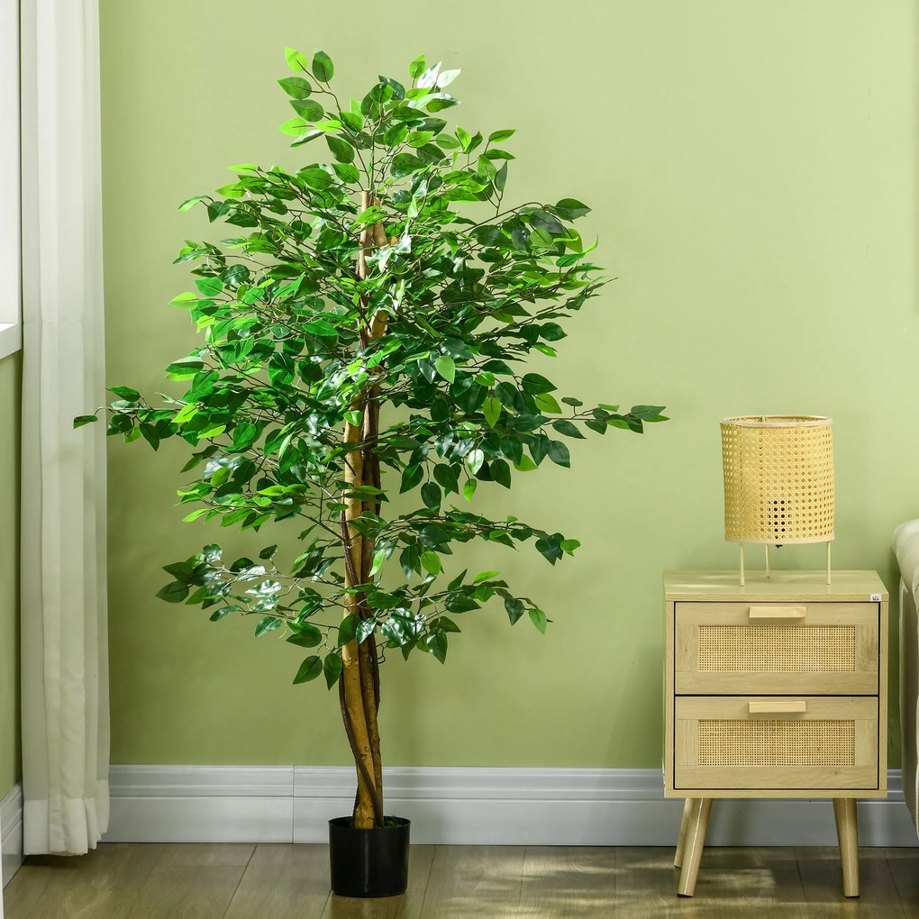 HOMCOM Sztuczny Ficus w Doniczce, Naturalny Wygląd, 150 cm Wysokości, Zielony