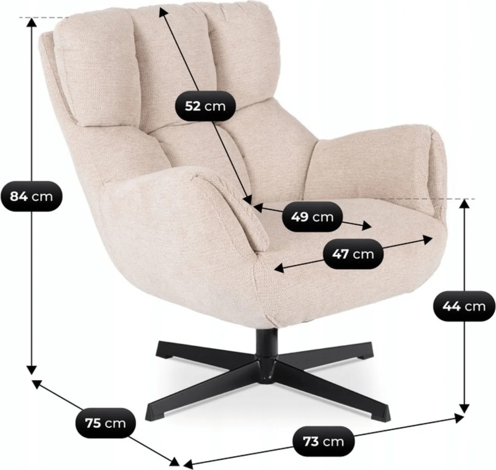 Fotel Wypoczynkowy Obrotowy REAL do Salonu Kremowy Nowoczesny