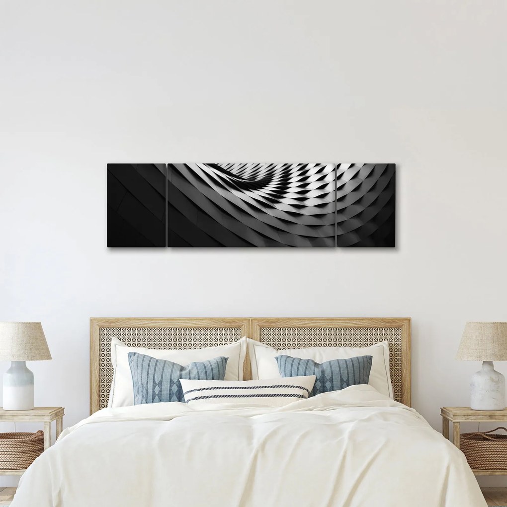 Abstrakcyjny obraz - czarno - biała spirala (170x50 cm)