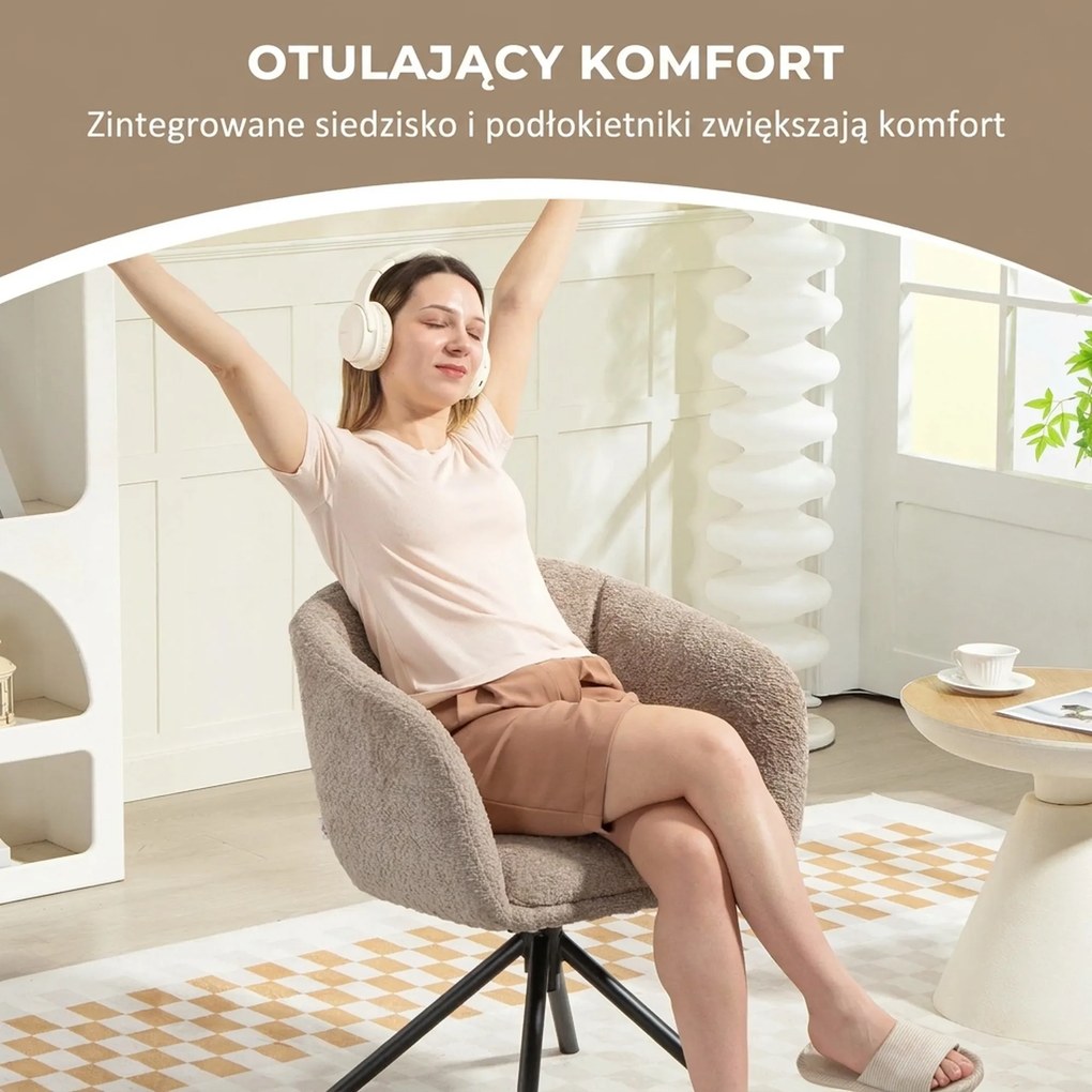 HOMCOM fotel obrotowy do salonu wygodne siedzisko miękka tapicerka nowoczesny design do 120 kg jasnobrązowy | Aosom PL