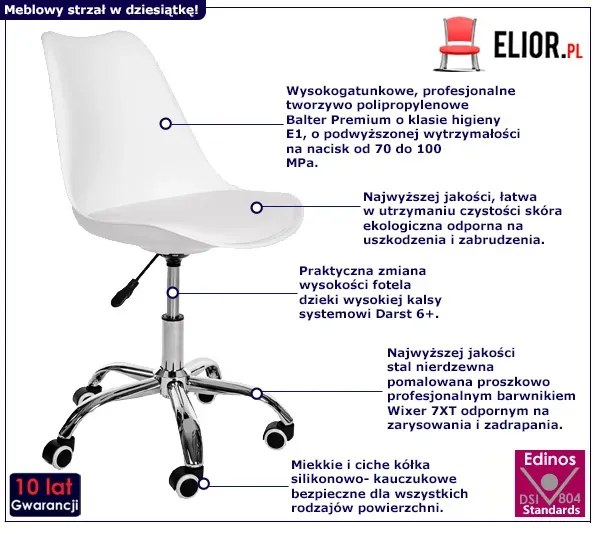 Biały fotel biurowy do nauki - Aranox