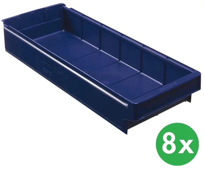 Regałowe pojemniki z tworzywa sztucznego MAX - 230 x 600 x 100 mm, 8 szt.