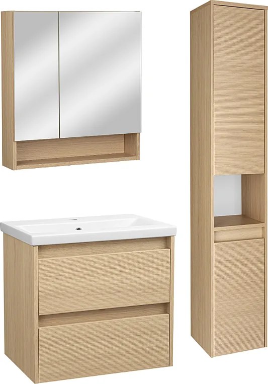 Zestaw do Łazienki 60cm Szafka z Umywalką Słupek Szafka z Lustrem Ryflowane Fronty Aria