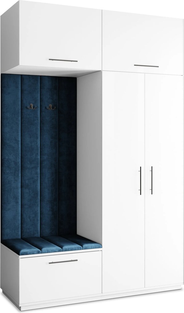 Masseno Garderoba REMA 150/240/60 cm Nowoczesna Szafa do Przedpokoju Biała, MONOLITH 77 (Niebieski)