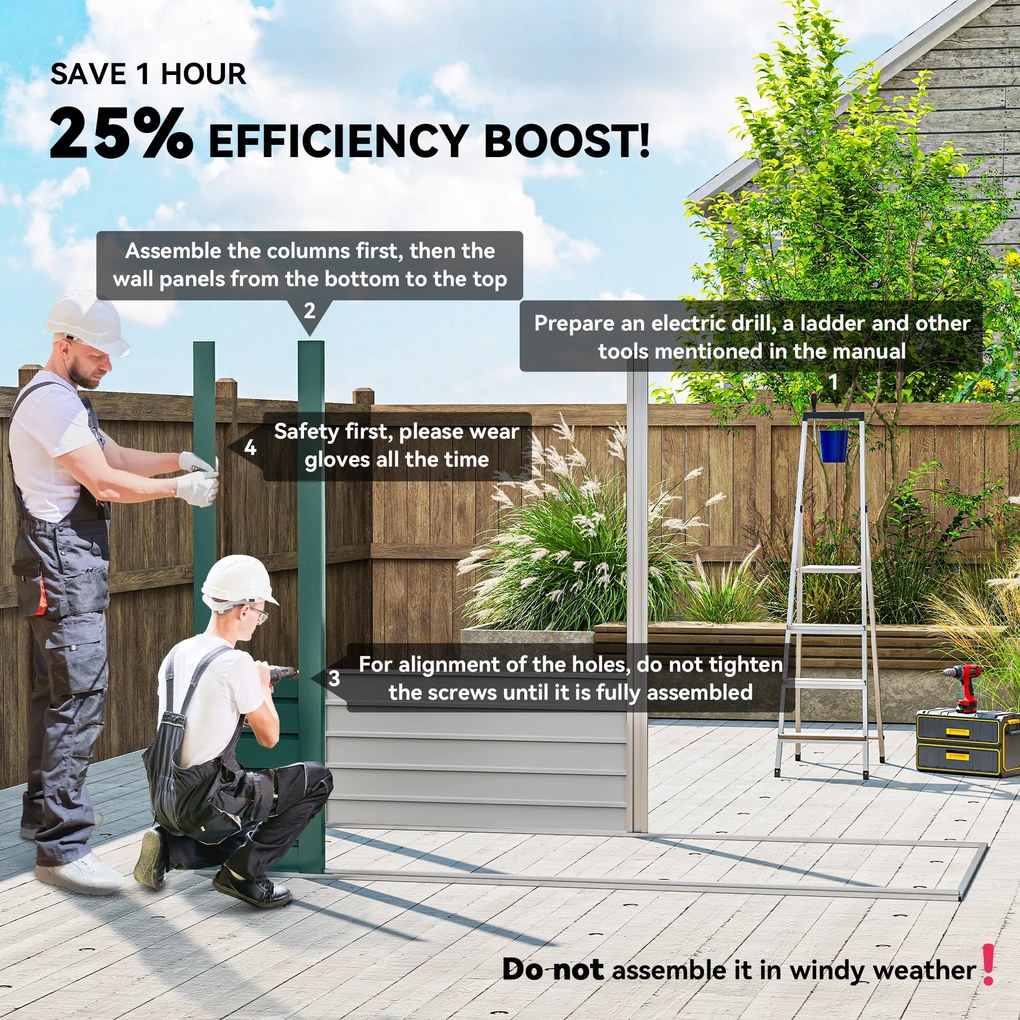 Outsunny Metalowy Schowek Ogrodowy, Schowek na Narzędzia, Podwójne Drzwi, 249S x 121G x 166/183W cm, Zielony