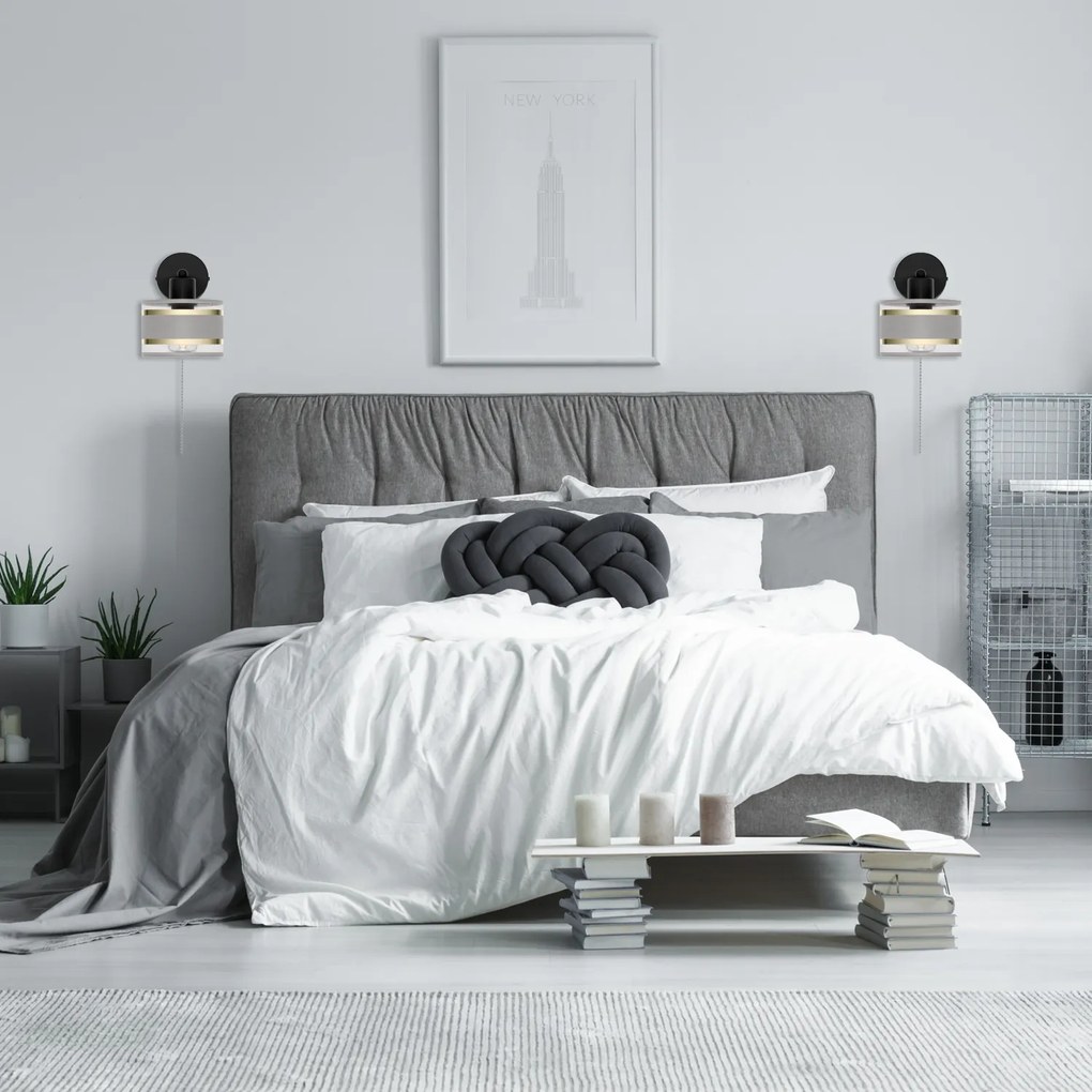 Czarny kinkiet LED z włącznikiem z szarym abażurem SHWD-TI-1010SC-GR j