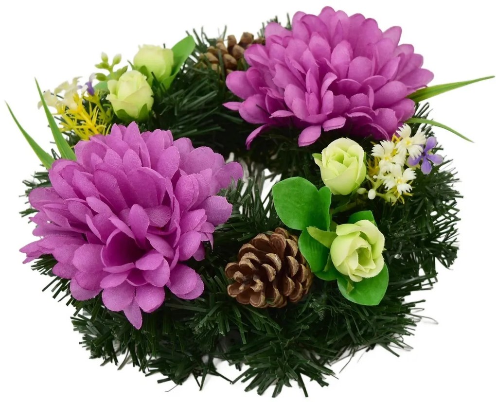Wianek na Dzień Zaduszny Fioletowe chryzantemy, 20 cm