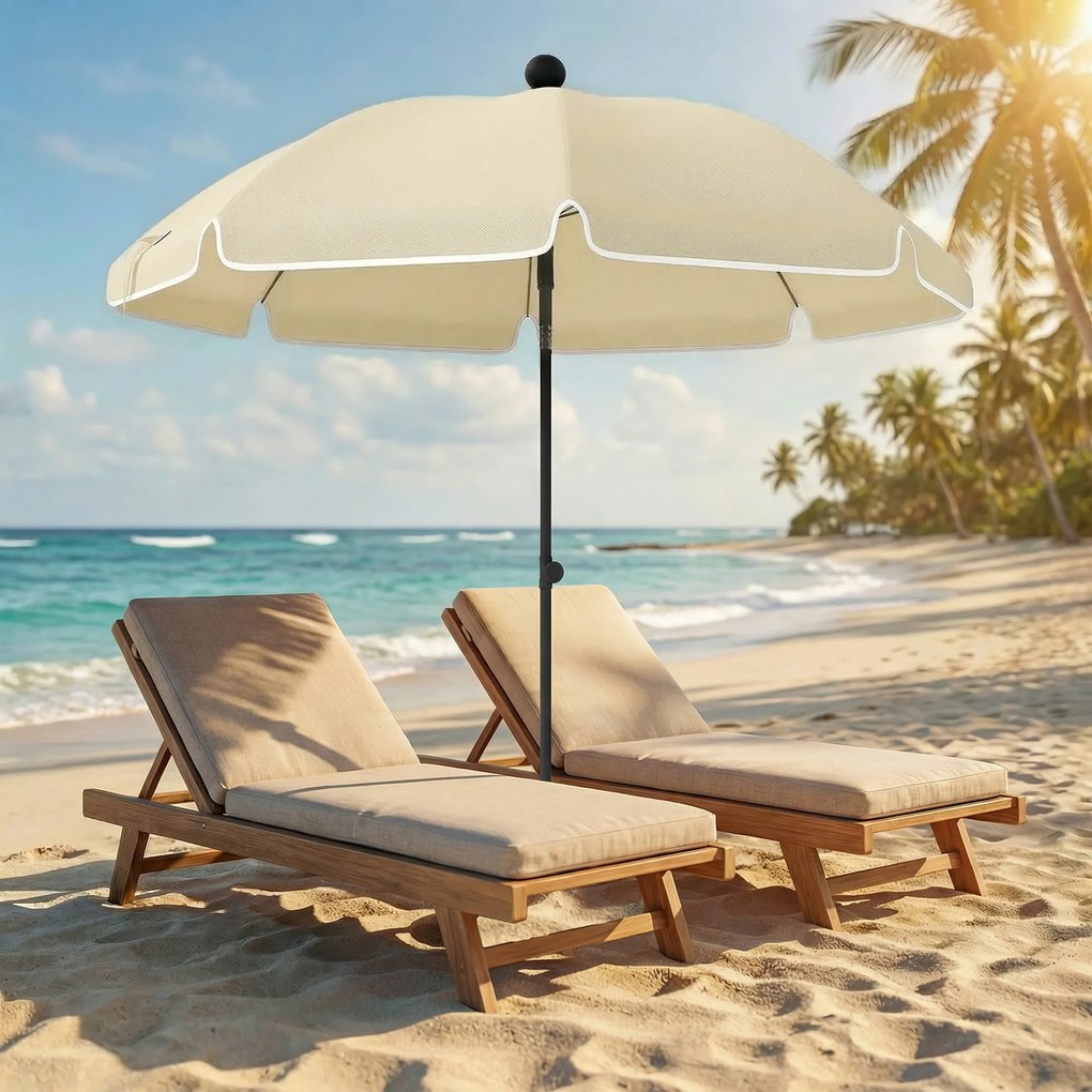 Outsunny Parasol plażowy Ø150 cm wodoodporny składany parasol z regulacją kąta nachylenia, torba do przenoszenia, kotwa do piasku, beżowy | Aosom PL