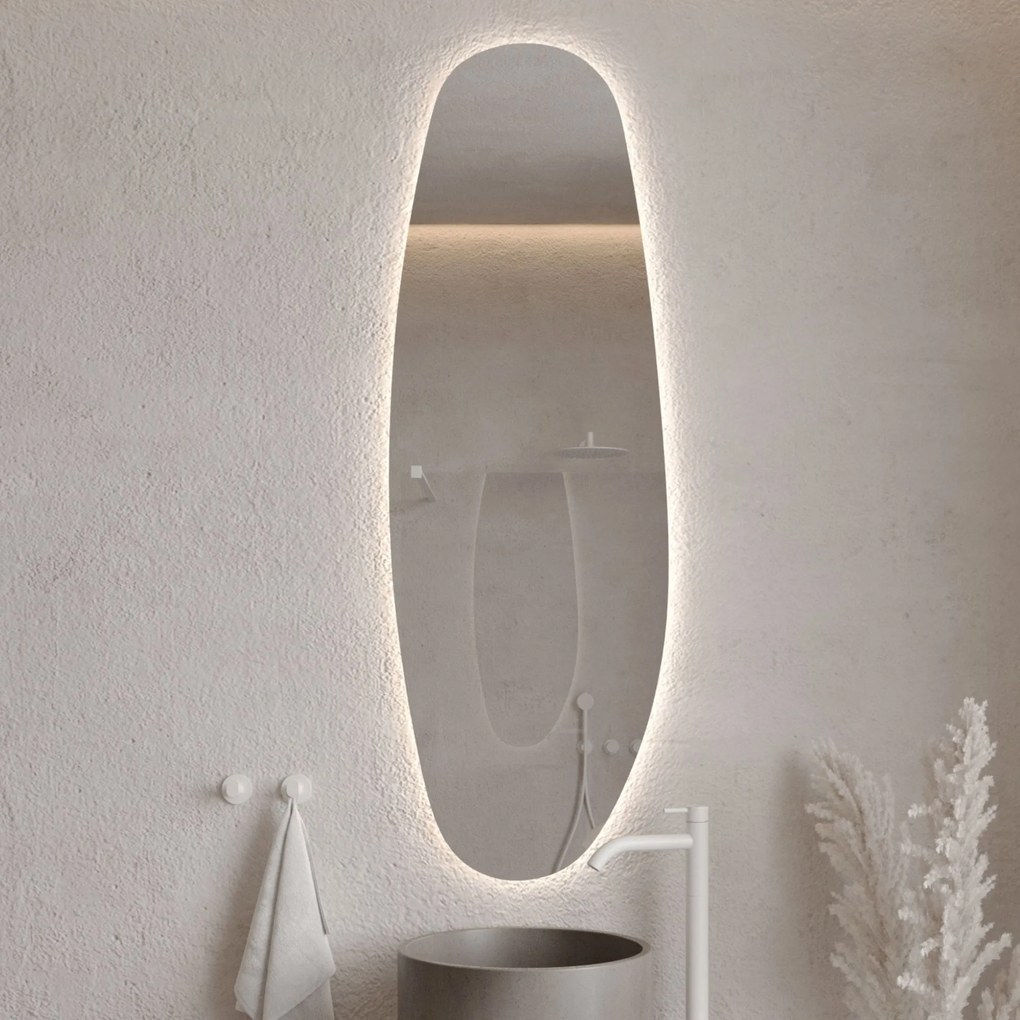 Lustro owalne z podświetleniem bezramowe 55 x 150 cm DELIS LED | Różne kolory szkła : Kolor - Srebro