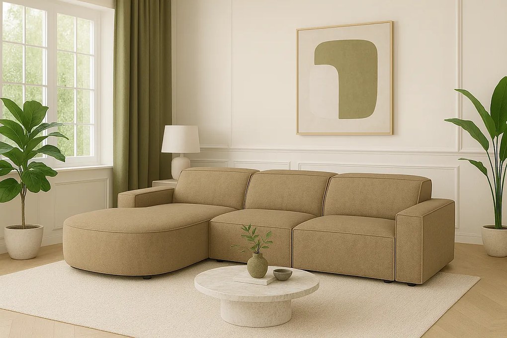 Narożnik modułowy Cursal B lewostronny – sofa narożna 282 × 166 cm, jasny brąz Raven 34, nowoczesny design