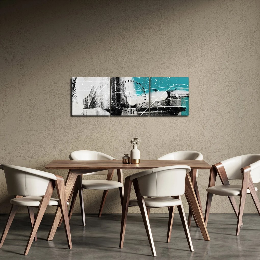 Obraz - Turkusowa abstrakcja (z zegarem) (90x30 cm)