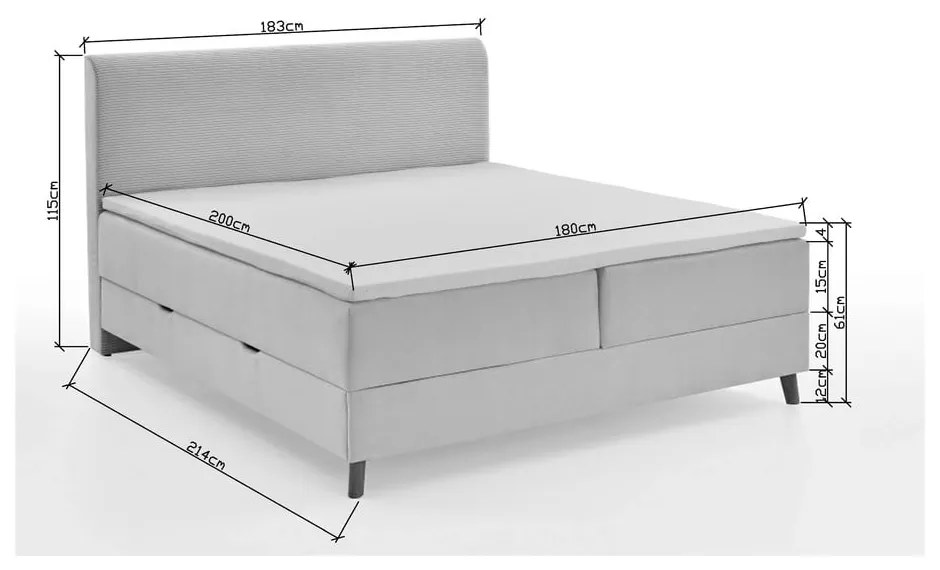 Beżowe łóżko boxspring ze schowkiem 180x200 cm Memphis − Meise Möbel