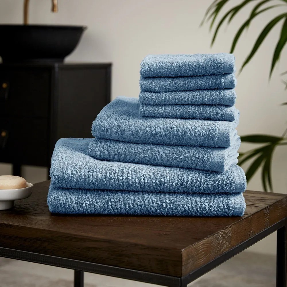 Niebieskie bawełniane ręczniki szybkoschnące/frotte zestaw 8 szt. Quick Dry – Catherine Lansfield