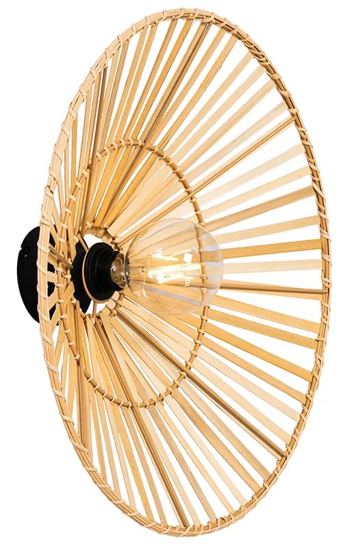 Orientalna lampa ścienna czarna z naturalnym bambusem - PuaKolonialny Oswietlenie wewnetrzne