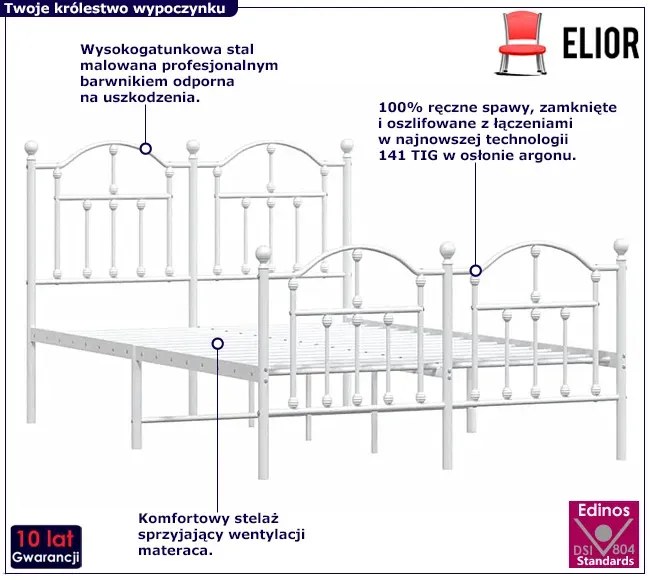 Białe metalowe łóżko industrialne 120x200 cm - Azos