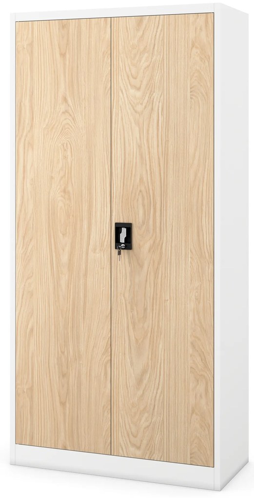 Biurowa szafa metalowa JAN, 900 x 1850 x 400 mm, Eco Design: biała/ dąb sonoma