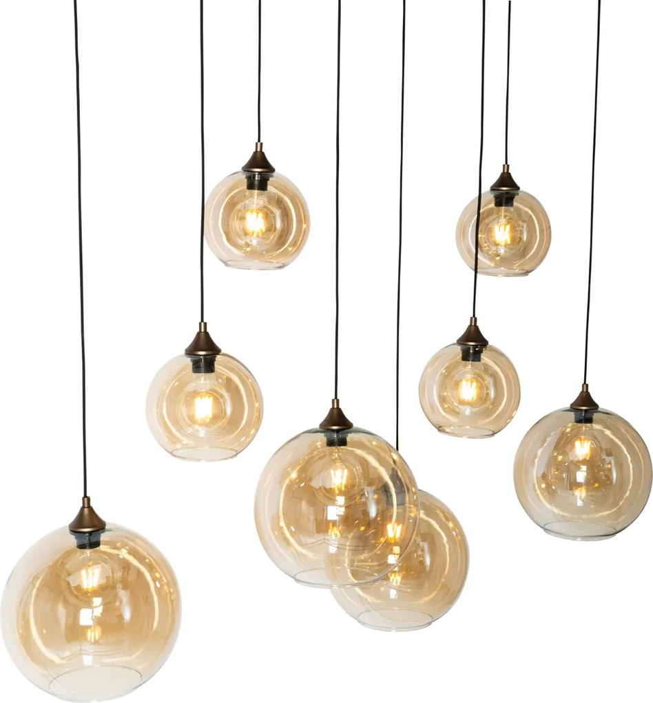 Lampa wisząca w stylu art deco ciemny brąz z bursztynowym szkłem owalnym 8-światłowa - Sandra