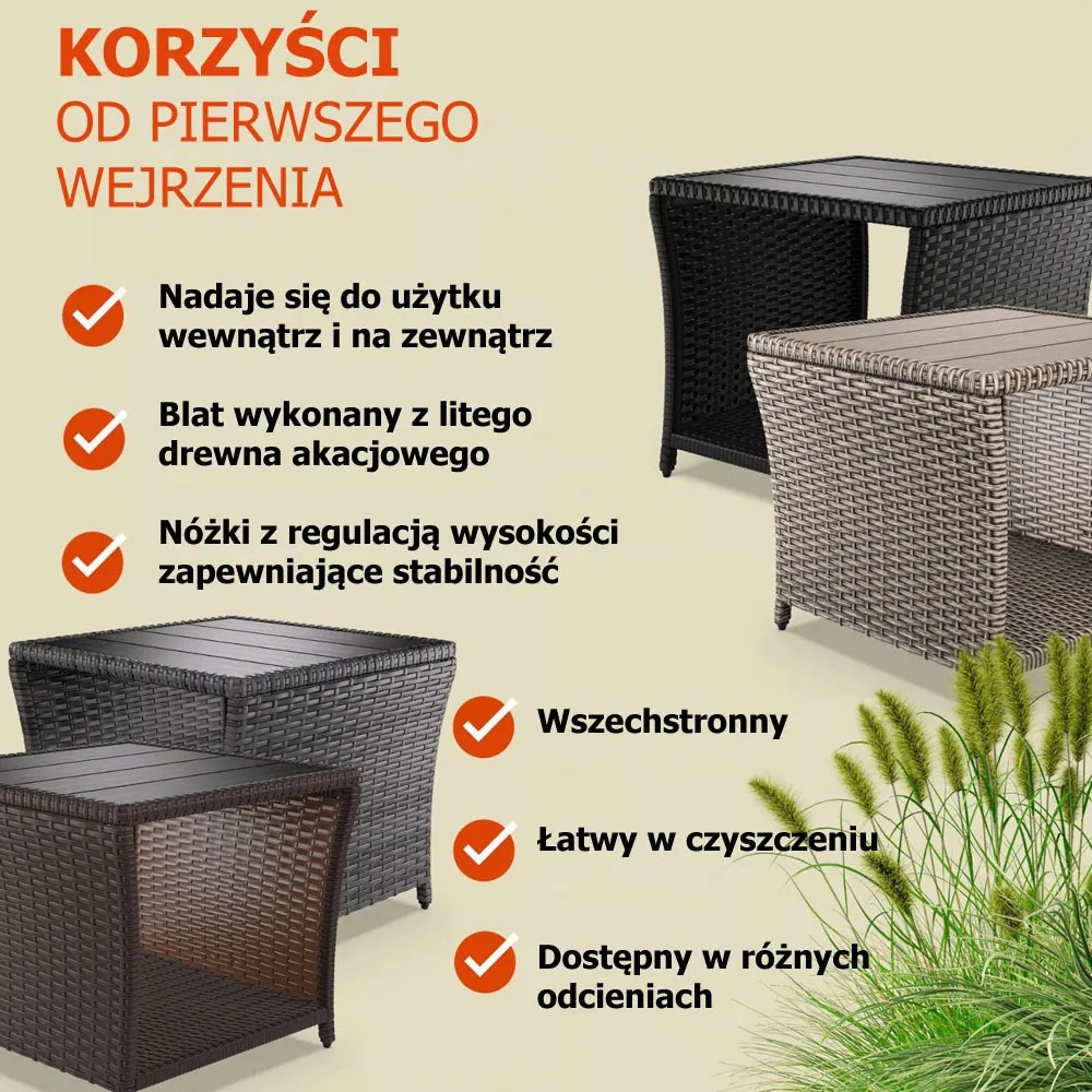 Stolik pomocniczy polirattanowy ROCCO, 40x45x45cm, kremowy Casaria