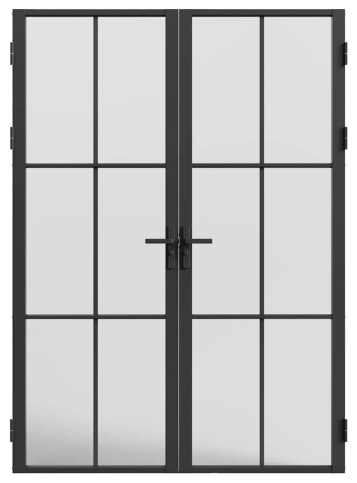 Drzwi kompletne 2-skrzydłowe z aluminium i matowego szkła - 2 x wys. 204 x szer. 93 cm - Czarny - SEROTO