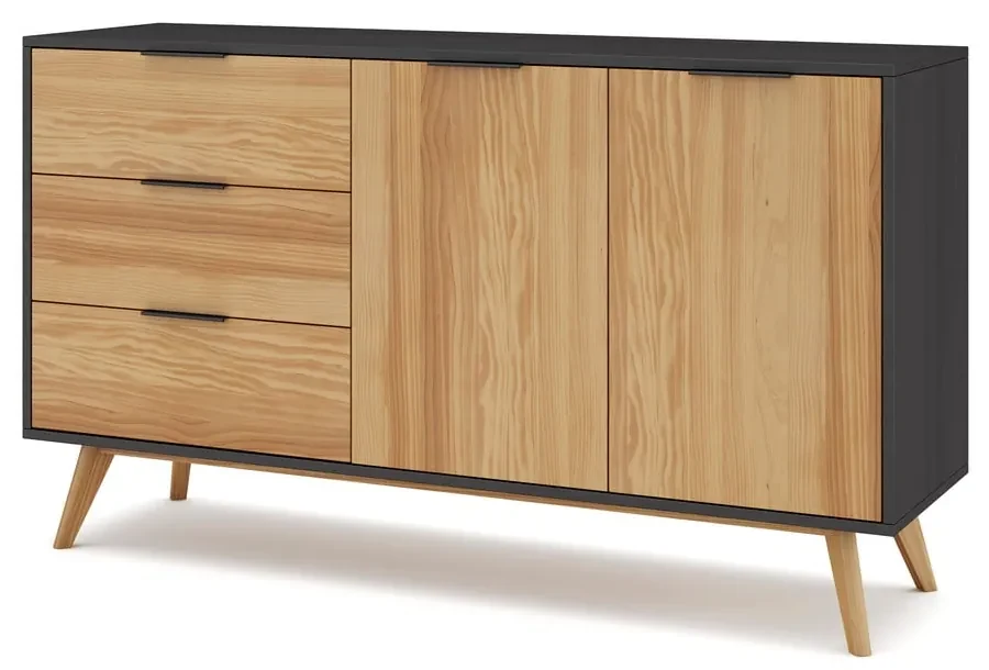 Czarno-naturalna niska komoda z drewna sosnowego 140x81 cm Lavis – Marckeric