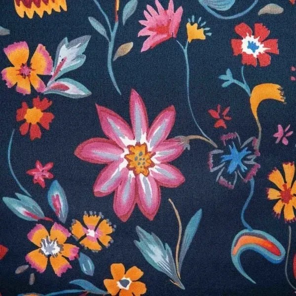 Komplet pościeli z mikrofibry VABEL granatowa w liście i kwiaty 140x200 cm HOMLA