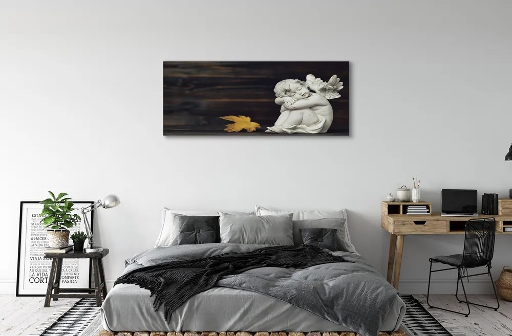 Duży obraz na płótnie Śpiący Anioł na Liściu i Deskach