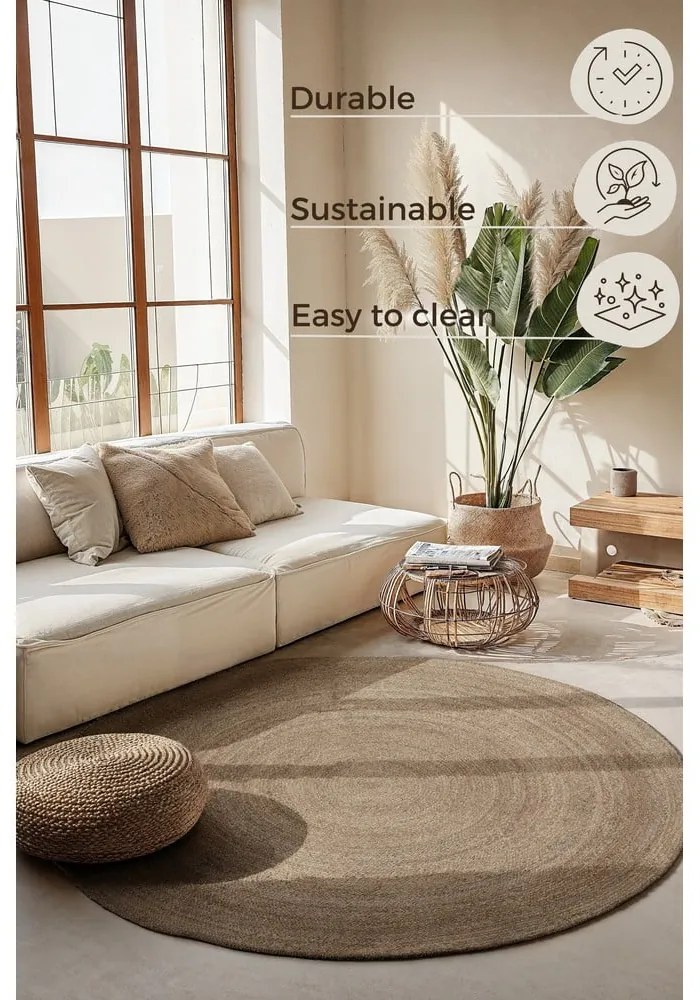 Szarobeżowy okrągły dywan z juty dwustronny ø 100 cm Braided – Hanse Home