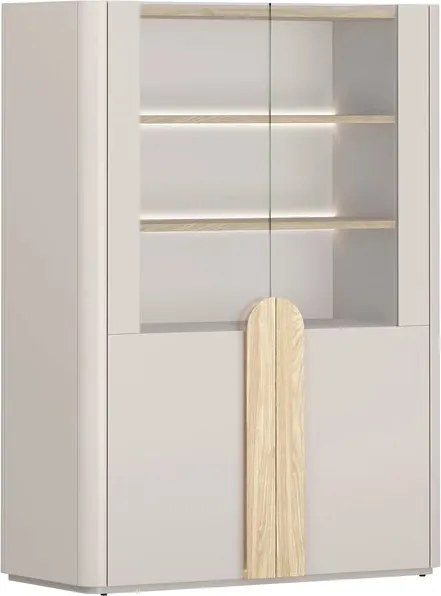 Witryna Amilio 100 cm dwudrzwiowa - kaszmir / dąb olejowany / uchwyty dąb jasny