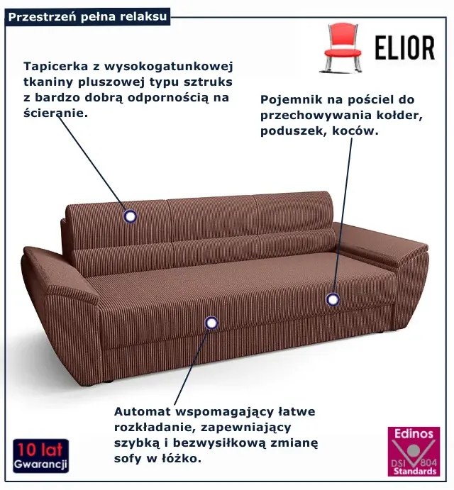 Łososiowa sofa rozkładana z pojemnikiem E9-P06