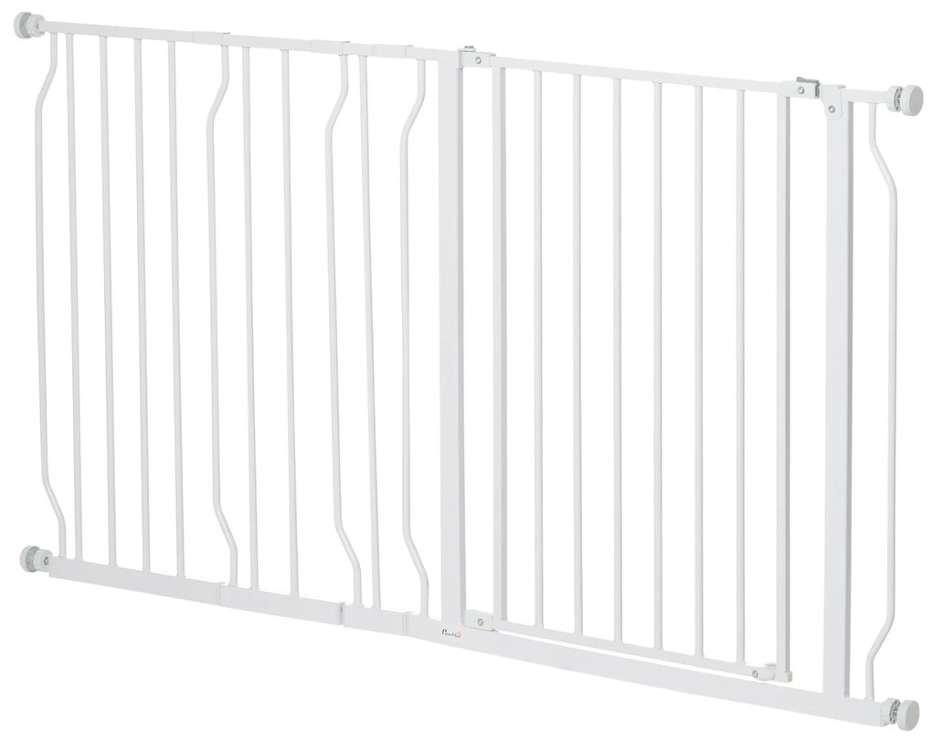 PawHut Bramka Ochronna dla Psów, Regulowana 75-145cm, Montaż Bez Wiercenia, Stalowa Rama, Biały