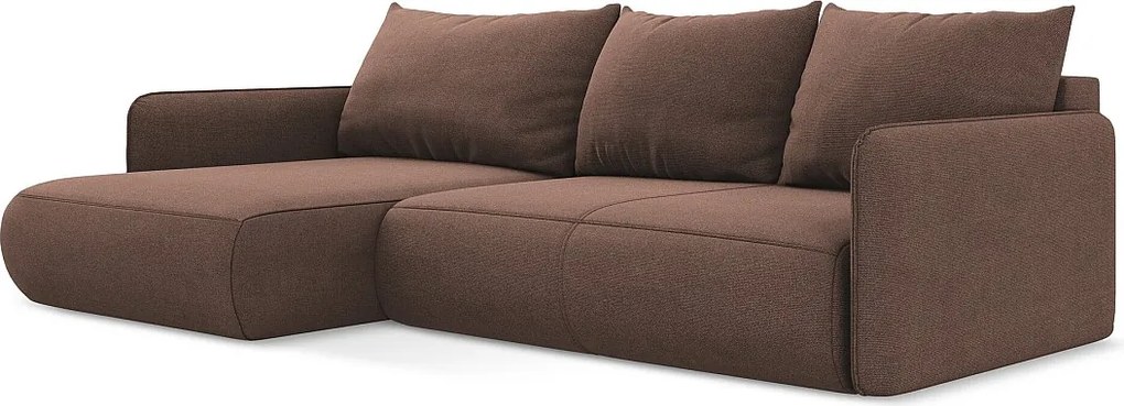 Narożnik lewostronny z funkcją spania - z tkaniny strukturalnej - pudrowy róż - NANEA