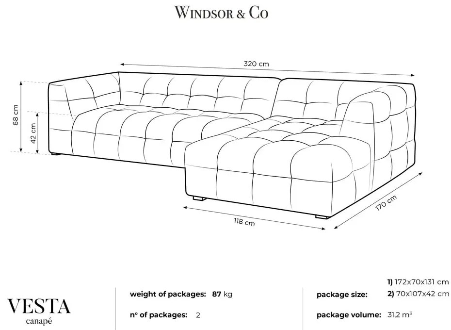 Niebieski aksamitny narożnik Windsor &amp; Co Sofas Vesta, prawostronny