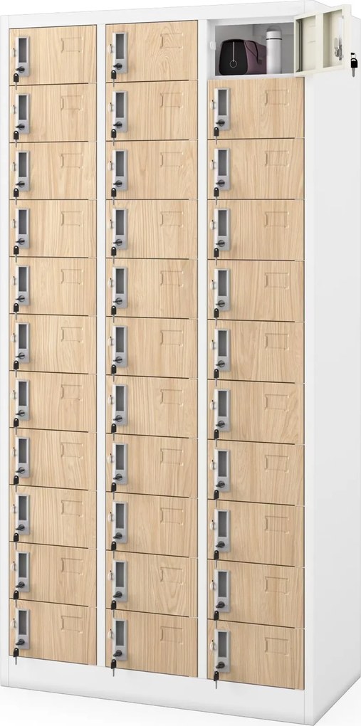 Metalowa szafa depozytowa Eco Design Oliver 90x45x185 cm, biały/dąb sonoma