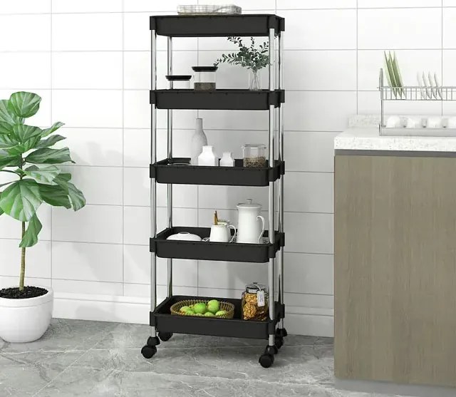 Czarny organizer kuchenny na kółkach E7-F38